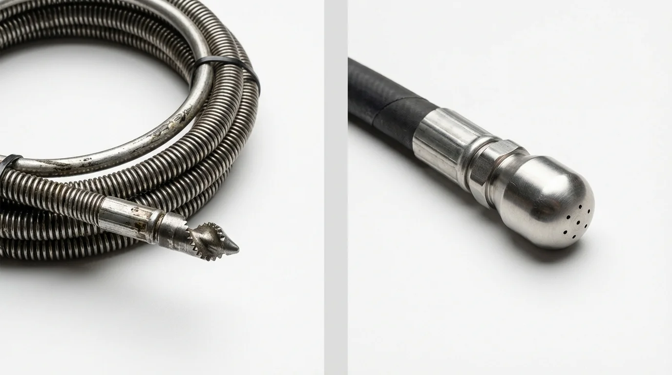 Drain snake cable and hydro jetting nozzle used for drain cleaning in Vivian, LA