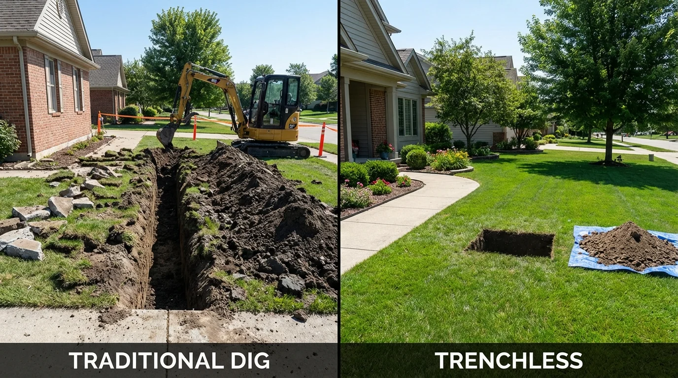 Trenchless sewer repair with minimal yard damage versus traditional excavation in Vivian, LA